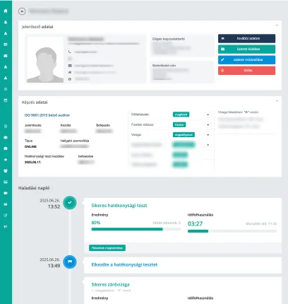 A MaxSavaria online oktatási platform adminisztrációs felülete